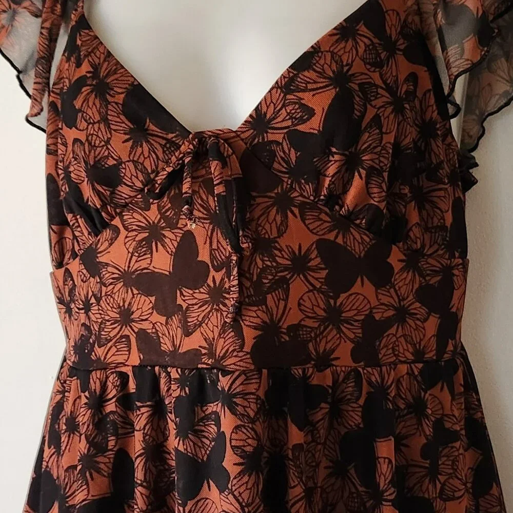 Wild Fable sundress mini sz M brown black butterflies EUC - Picture 3 of 4